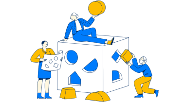 grafica con omini che inseriscono forme in una scatola